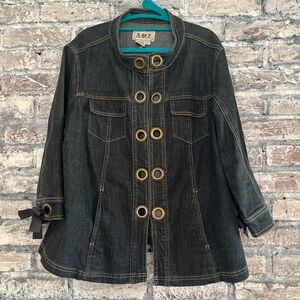 Dark Blue Denim Jacket with Gold Circle Accents/cute tie wrist/hook &eye closer🌸